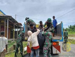 Satgas TMMD ke-122 Kodim 1704/Mappi Bersama Warga Gelar Karya Bakti di Pasar