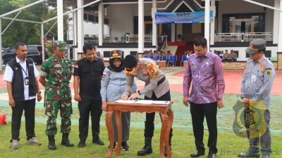 Kapolres Tabalong Hadiri Apel Penyerahan Linmas Pilkada 2024